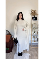 طقم فستان وكارديجان من الصوف المحبوك