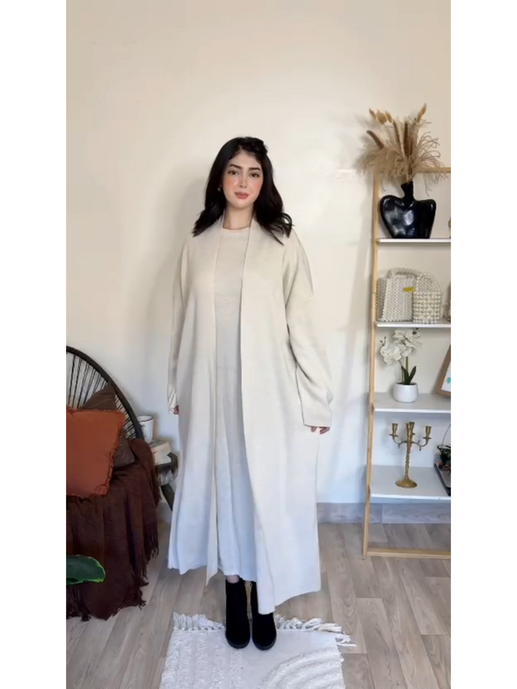 طقم فستان وكارديجان من الصوف المحبوك