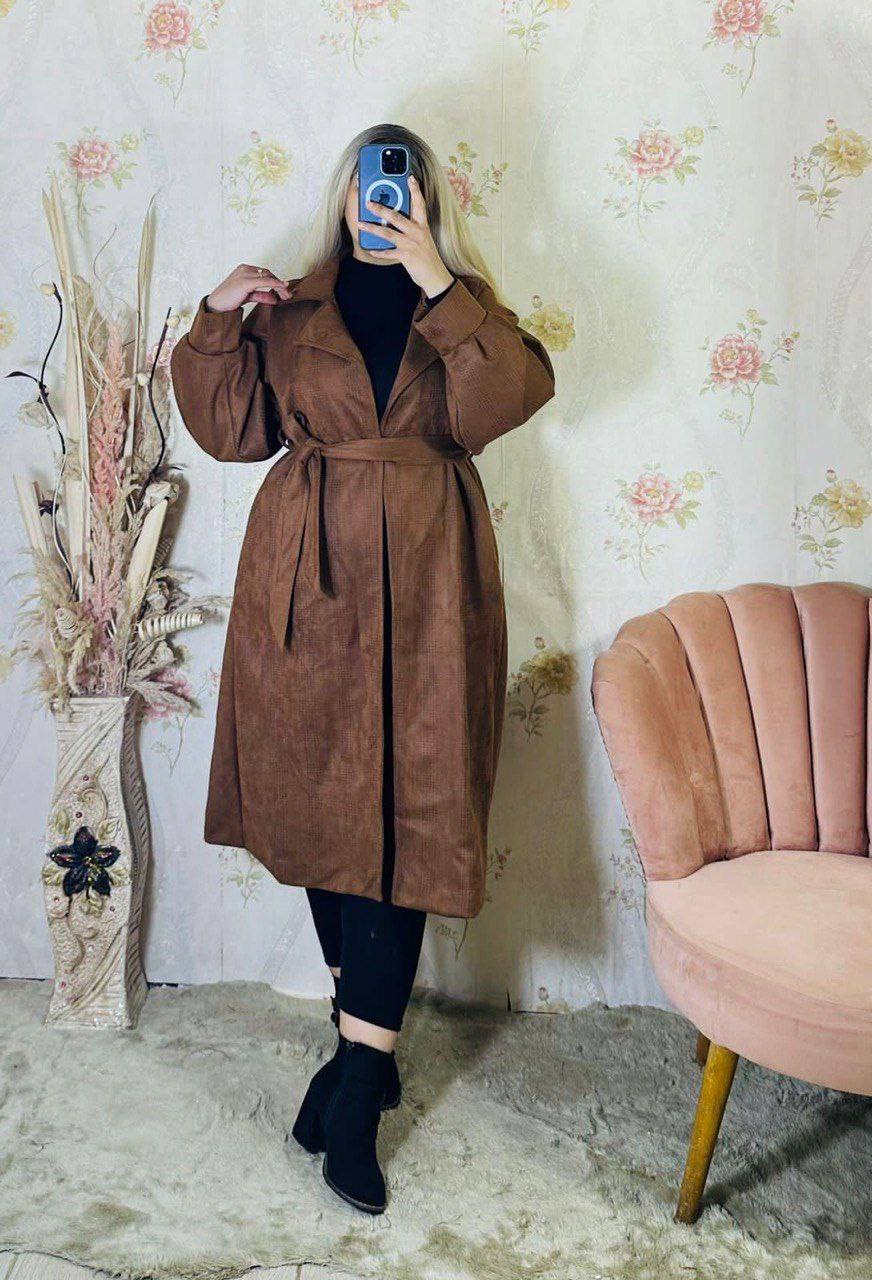 Manteau en faux daim avec ceinture