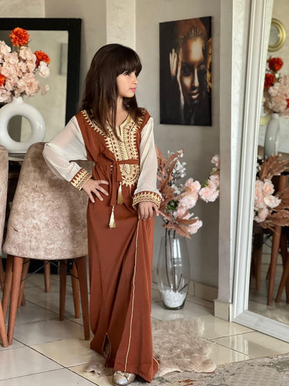 Caftan traditionnel pour filles de 4 à 16 ans brodé