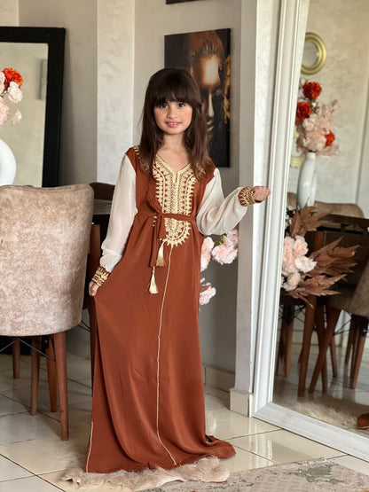 Caftan traditionnel pour filles de 4 à 16 ans brodé