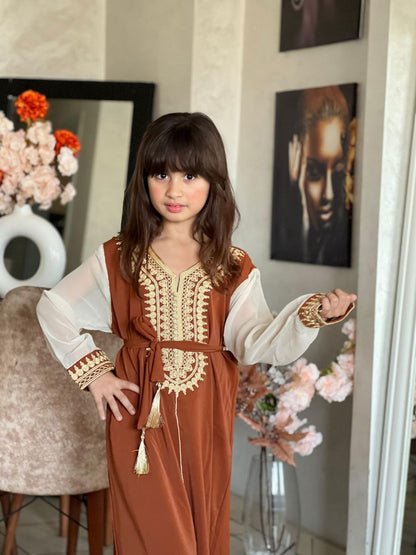 Caftan traditionnel pour filles de 4 à 16 ans brodé