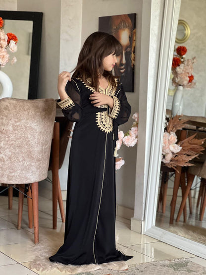 Caftan traditionnel pour filles de 4 à 16 ans brodé