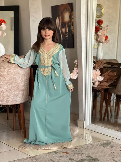 Caftan traditionnel pour filles de 4 à 16 ans brodé