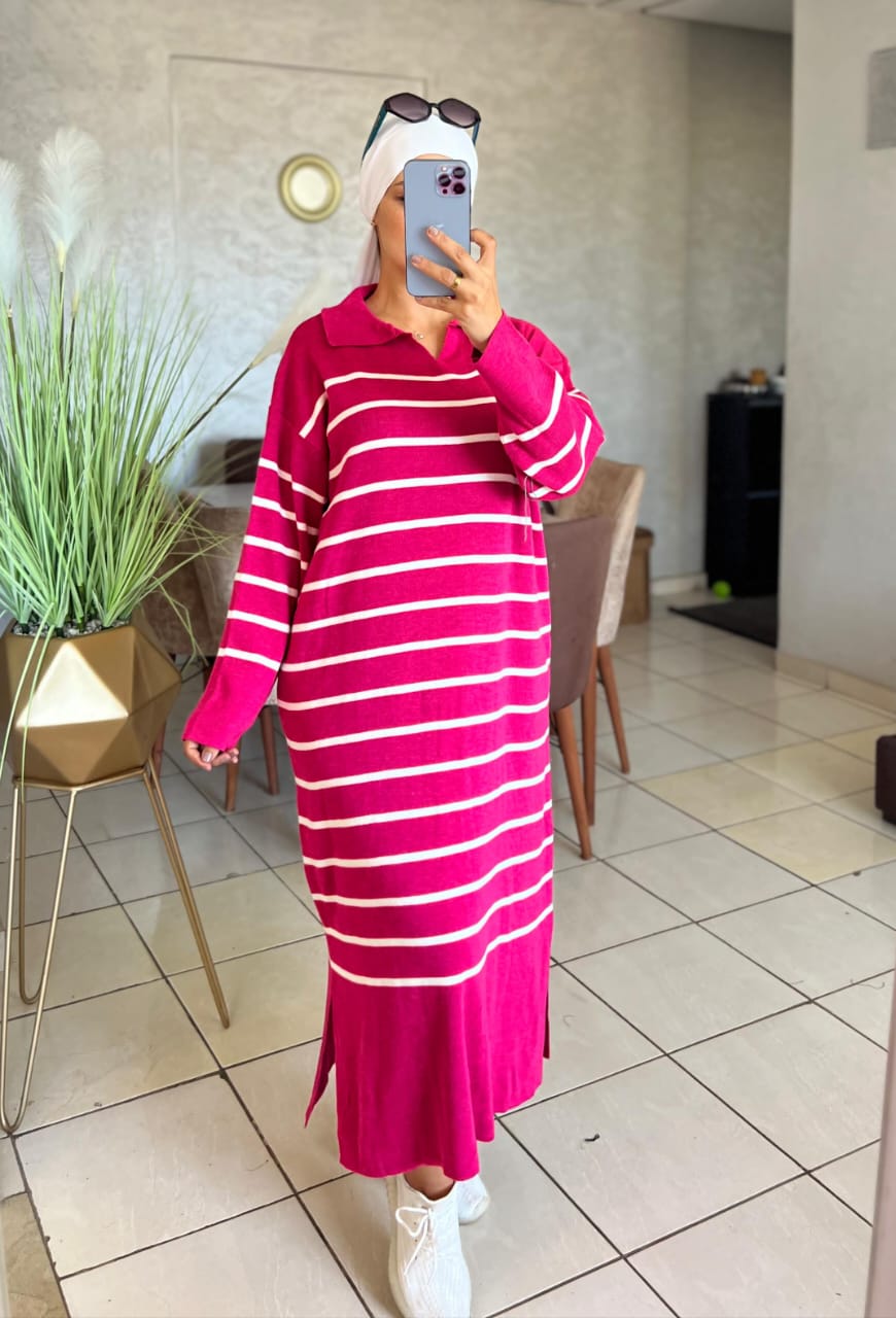 فستان صوف مخطط