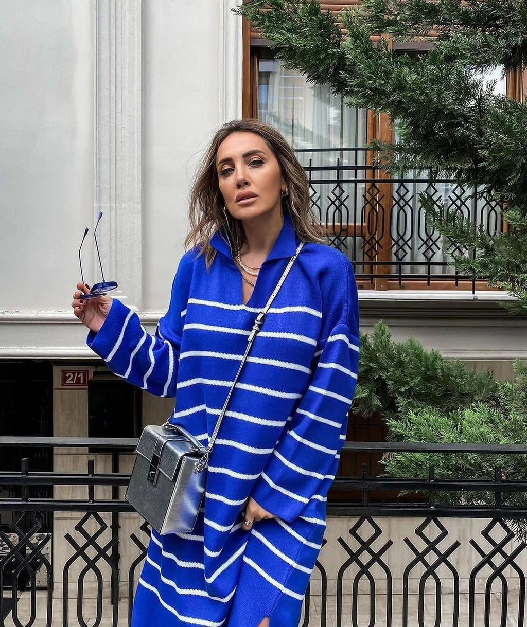 فستان صوف مخطط