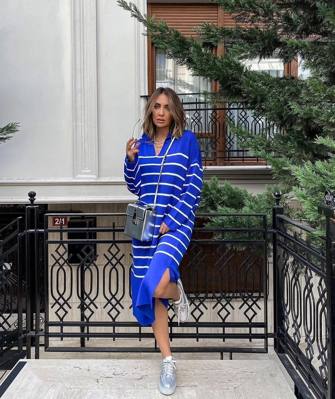 فستان صوف مخطط