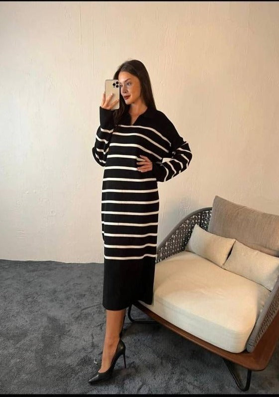 فستان صوف مخطط