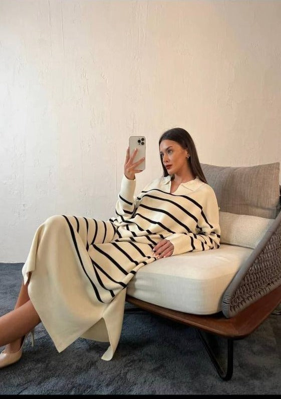 فستان صوف مخطط