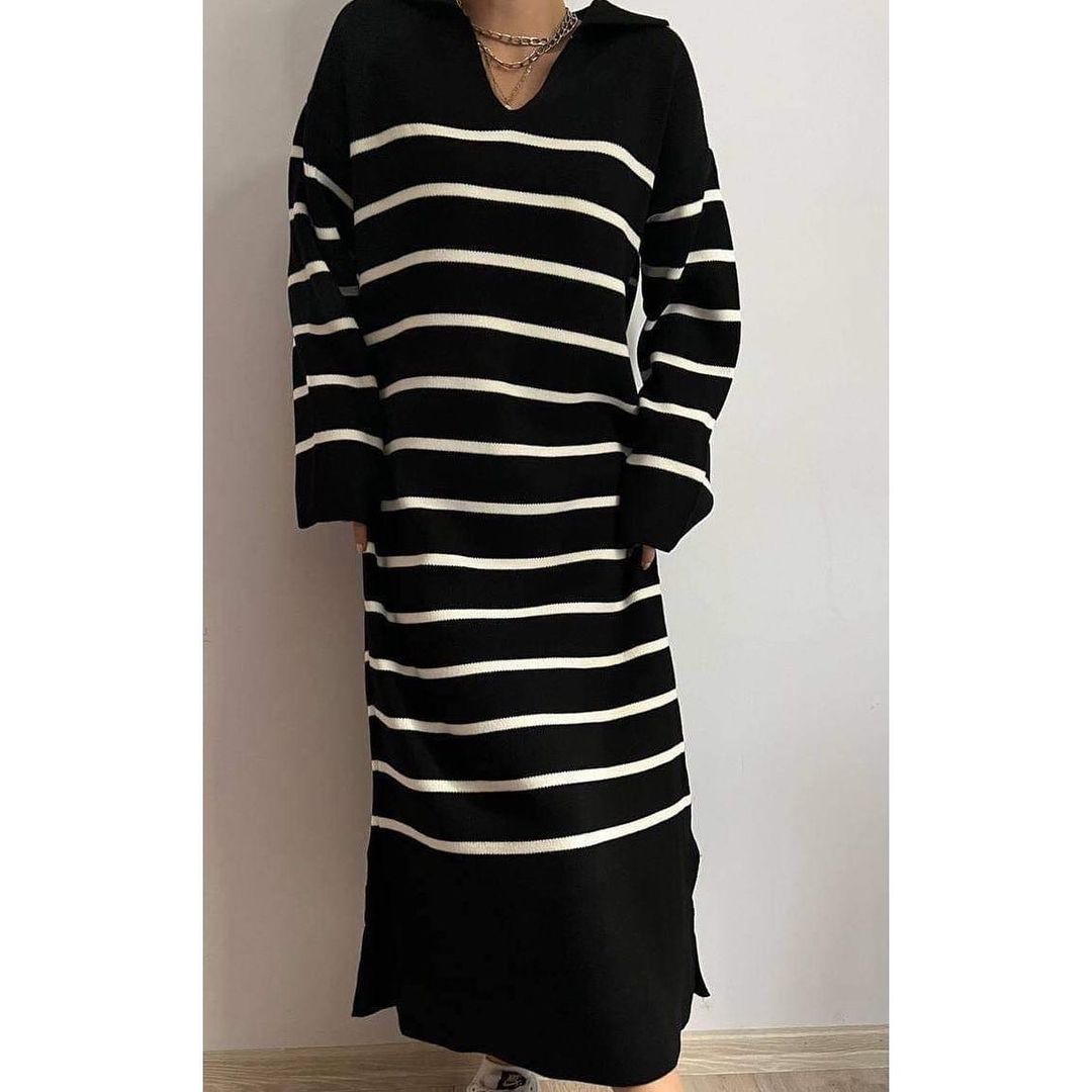 فستان صوف مخطط