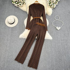 Ensemble 3 pièces chic en laine à motif labyrinthe