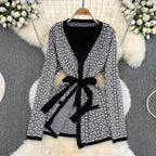 Ensemble 3 pièces chic en laine à motif labyrinthe