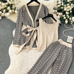 Ensemble 3 pièces chic en laine à motif labyrinthe