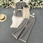 Ensemble 3 pièces chic en laine à motif labyrinthe