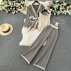 Ensemble 3 pièces chic en laine à motif labyrinthe