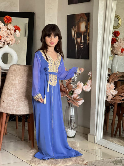 Caftan traditionnel pour filles de 4 à 16 ans brodé