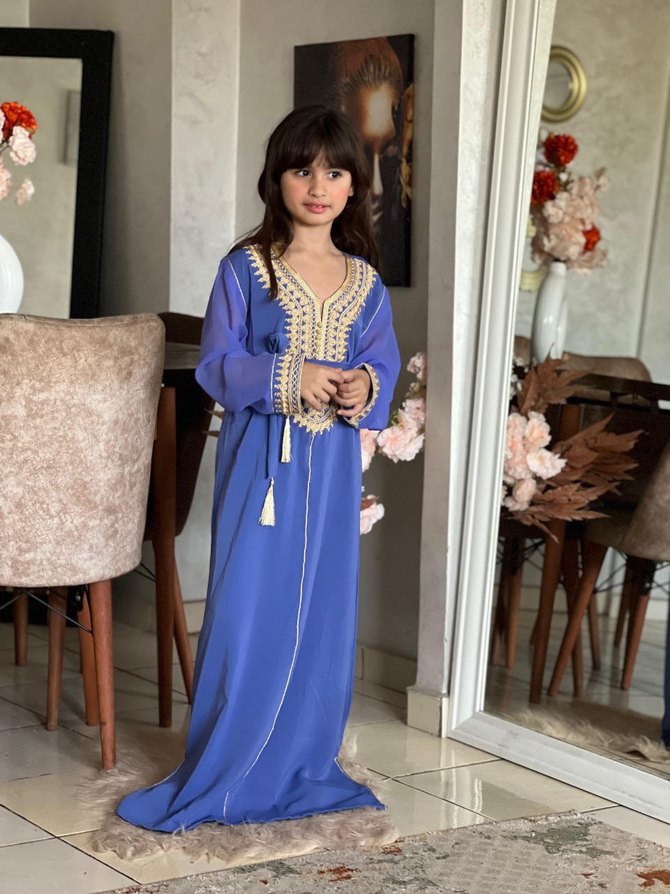 Caftan traditionnel pour filles de 4 à 16 ans brodé