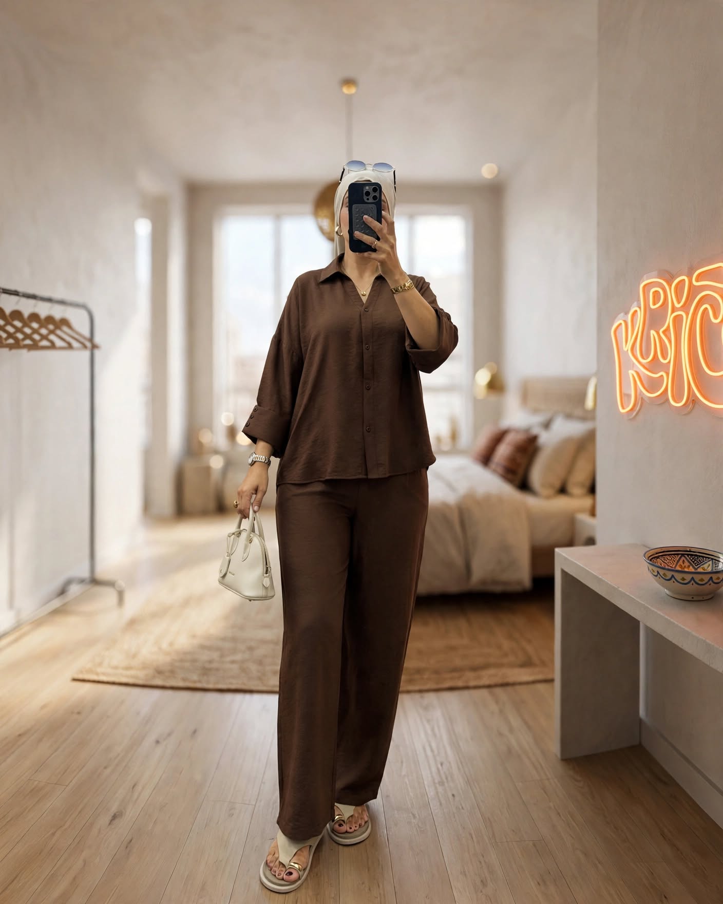 Ensemble chemise et pantalon en crêpe plissé
