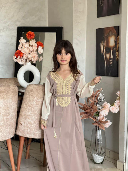 Caftan traditionnel pour filles de 4 à 16 ans brodé