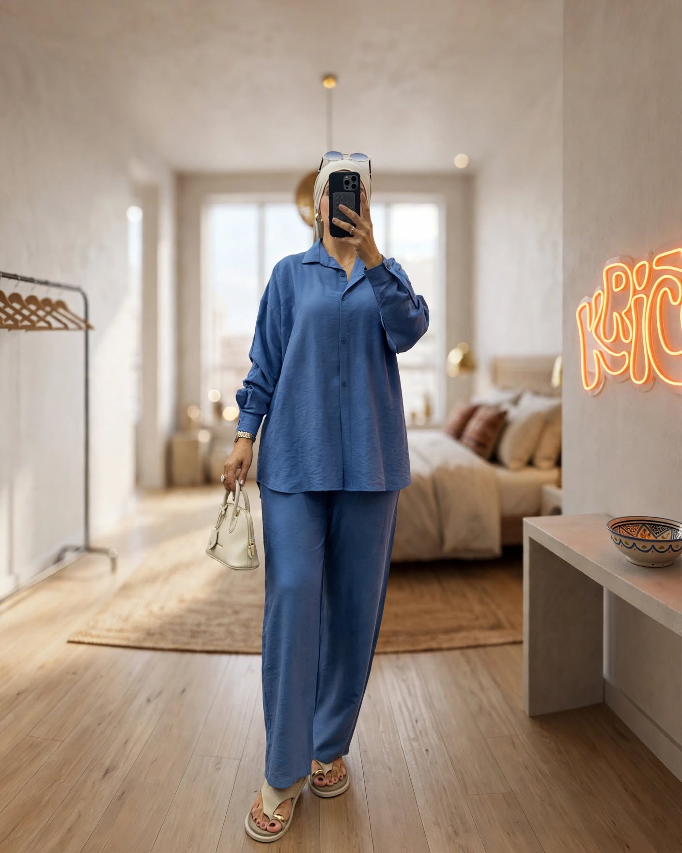 Ensemble chemise et pantalon en crêpe plissé