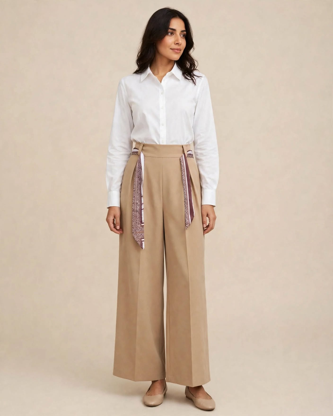 Pantalon tissu oversize droit avec ceinture