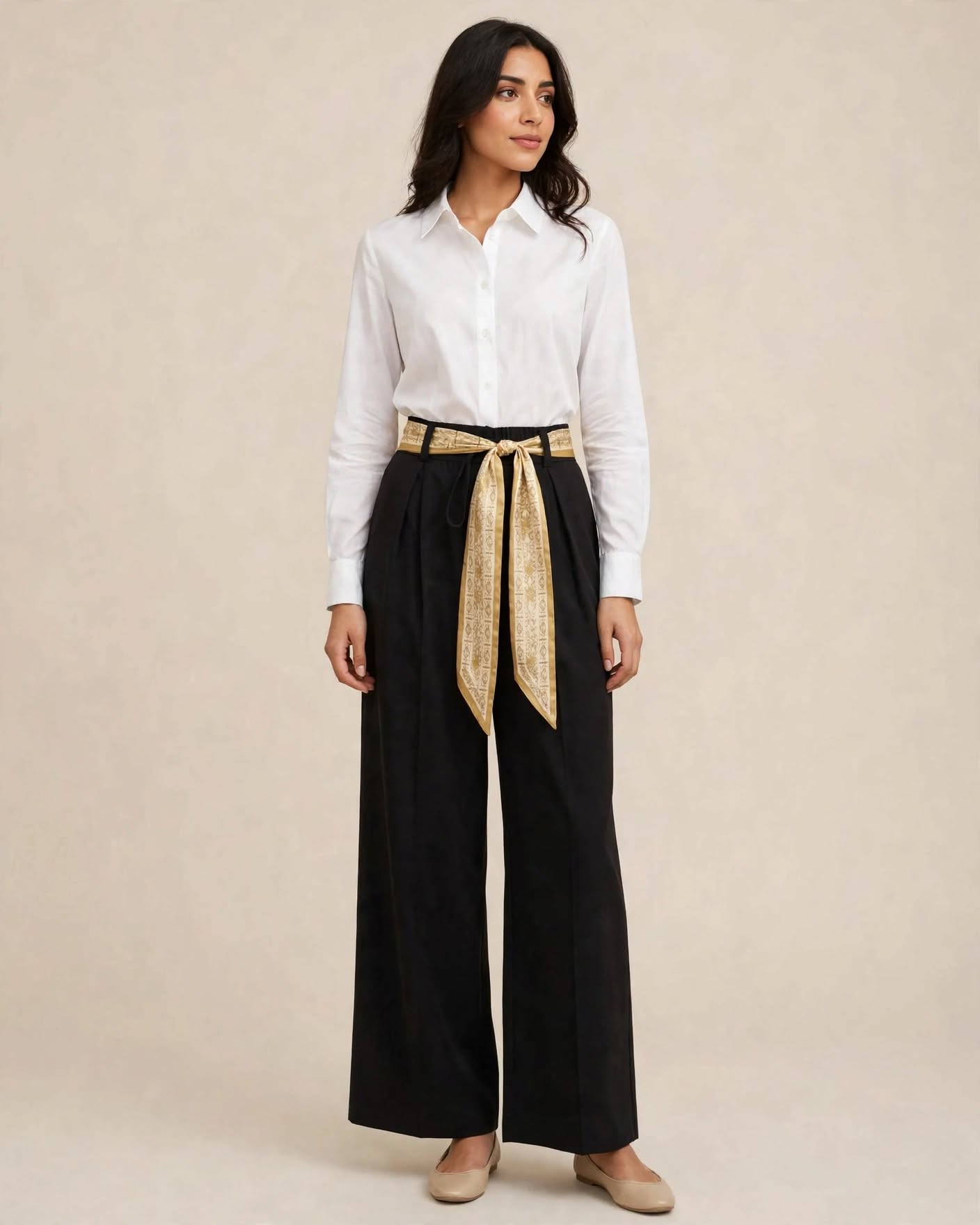Pantalon tissu oversize droit avec ceinture
