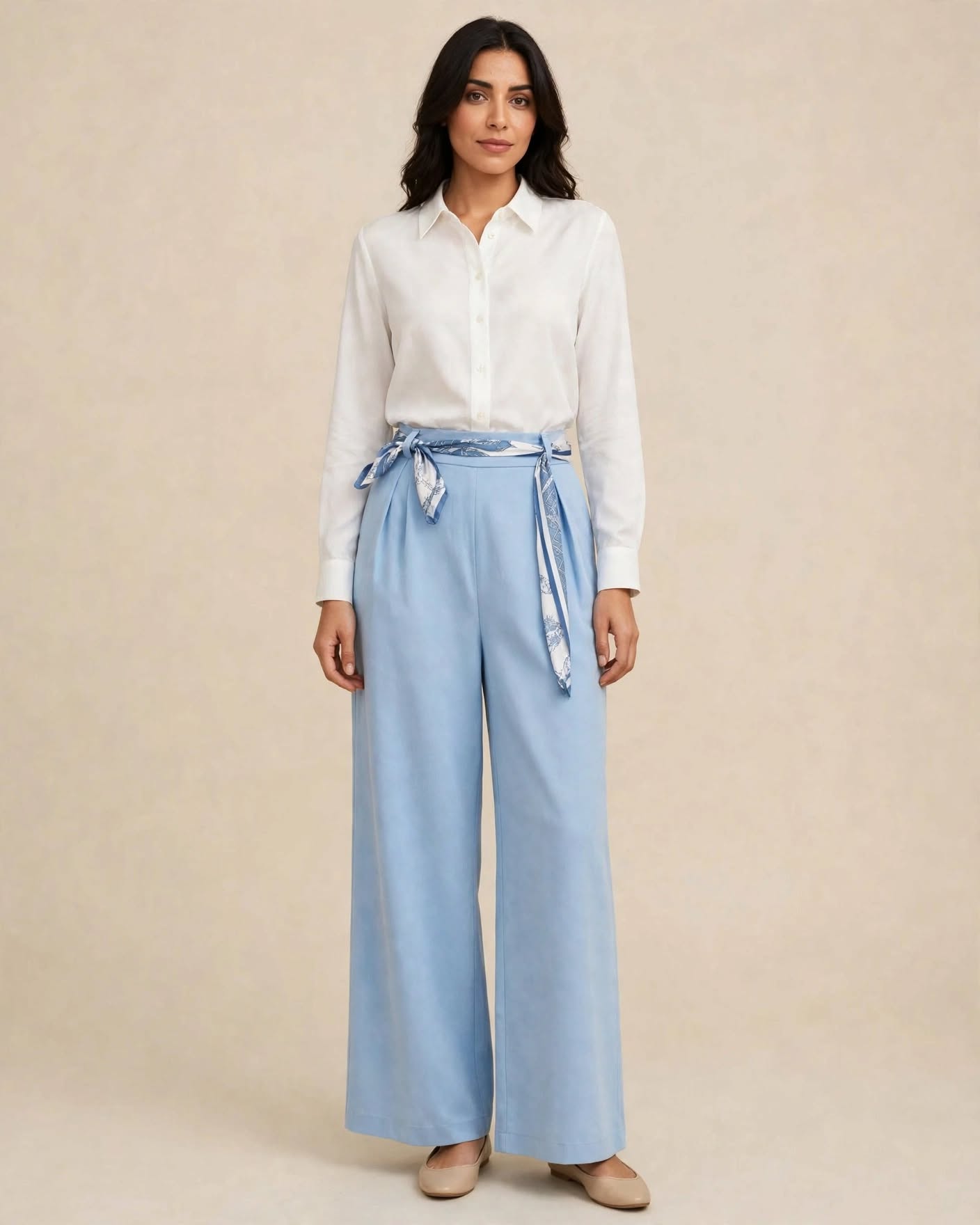 Pantalon tissu oversize droit avec ceinture