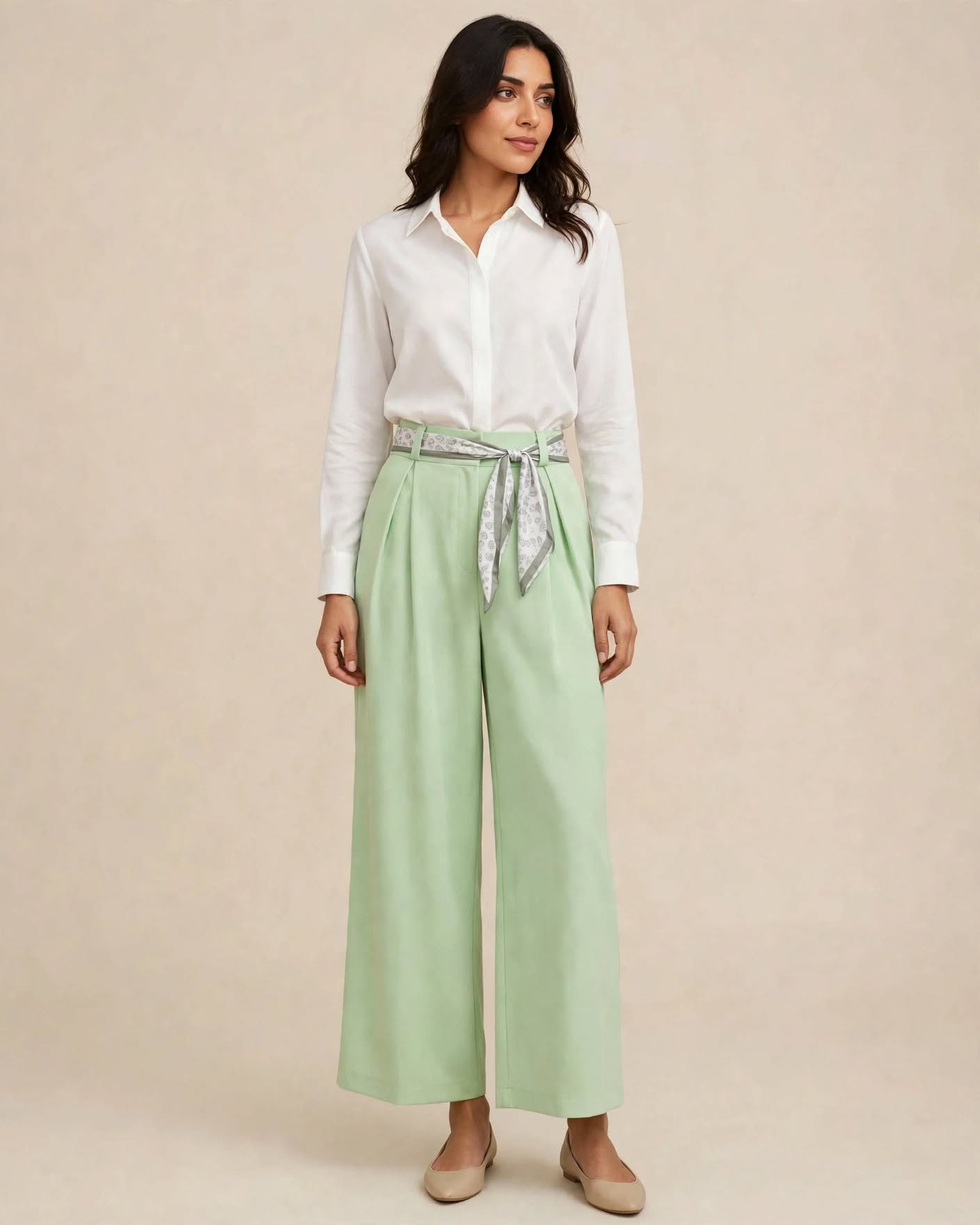 Pantalon tissu oversize droit avec ceinture