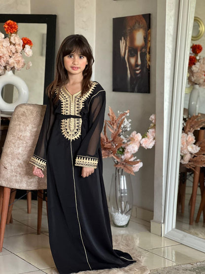 Caftan traditionnel pour filles de 4 à 16 ans brodé