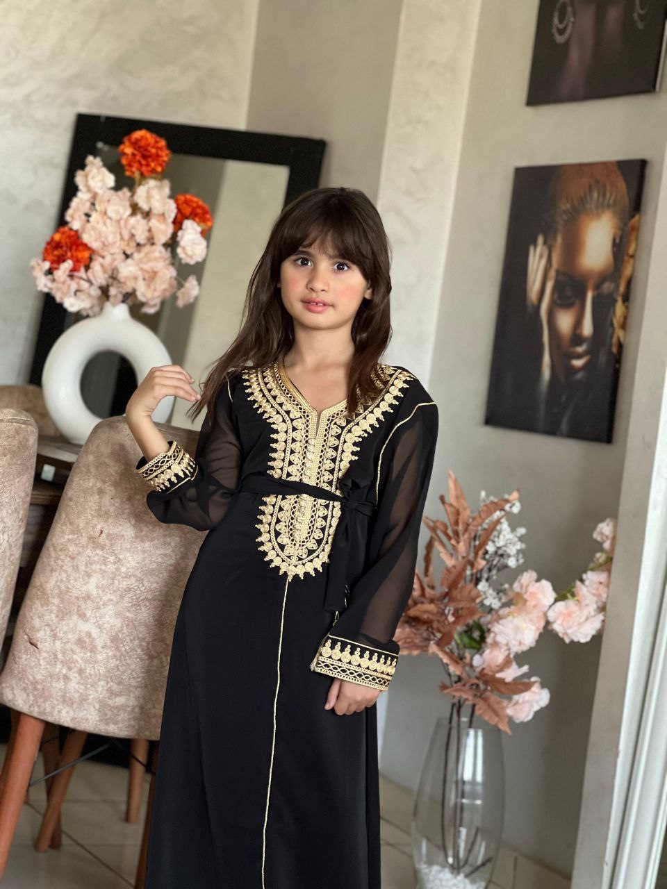 Caftan traditionnel pour filles de 4 à 16 ans brodé