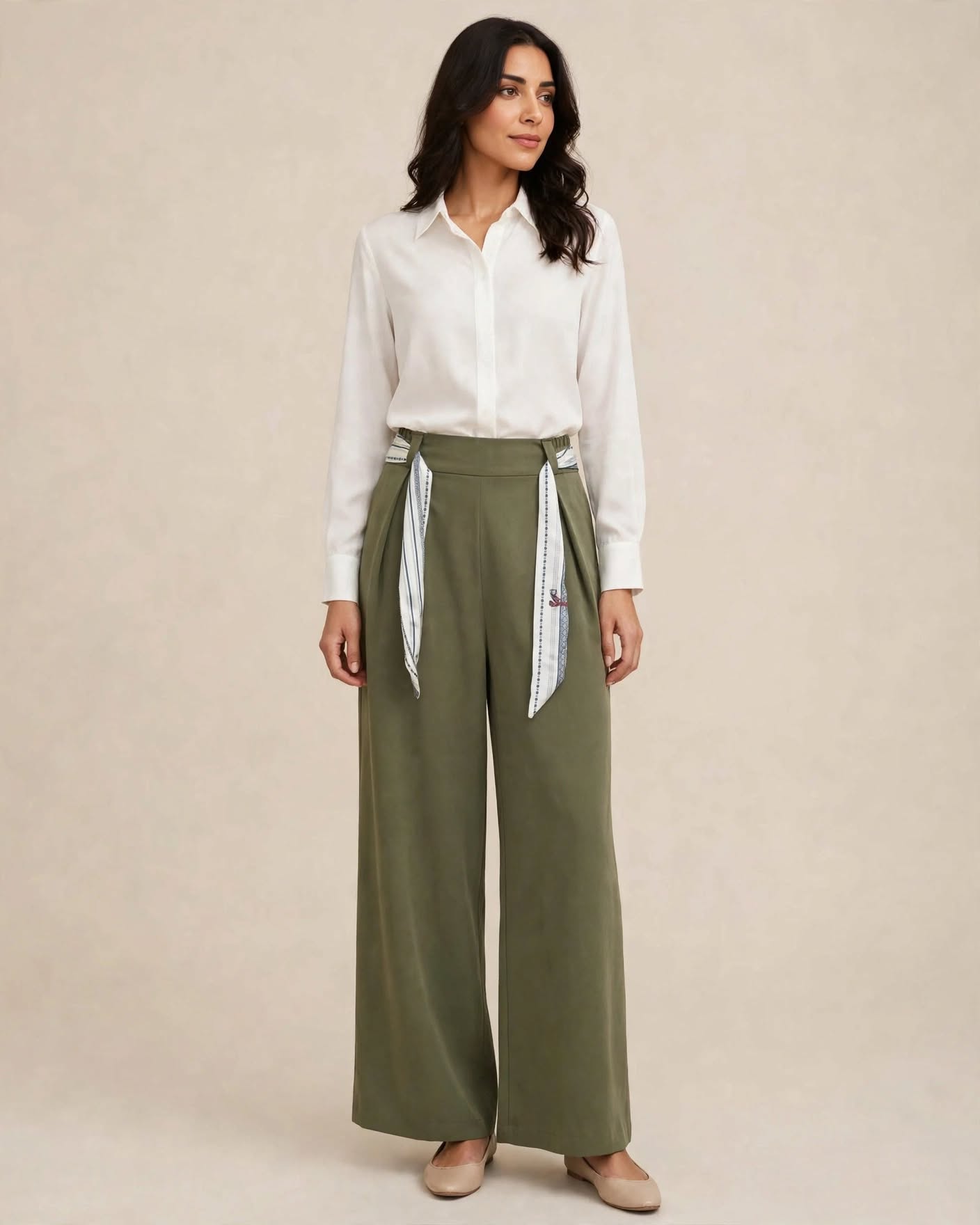 Pantalon tissu oversize droit avec ceinture