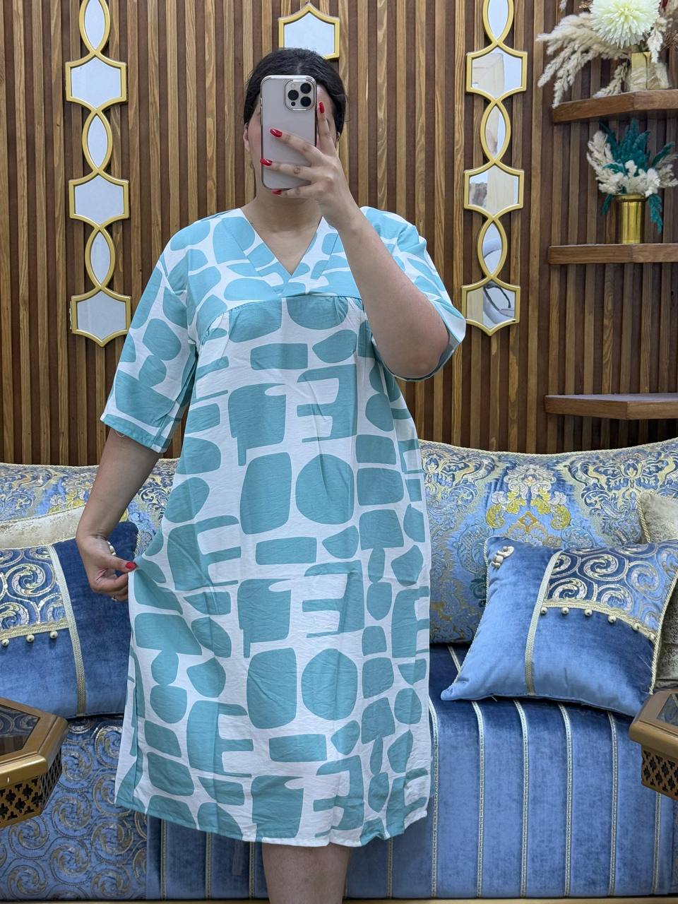 Robe Midi col V à motifs