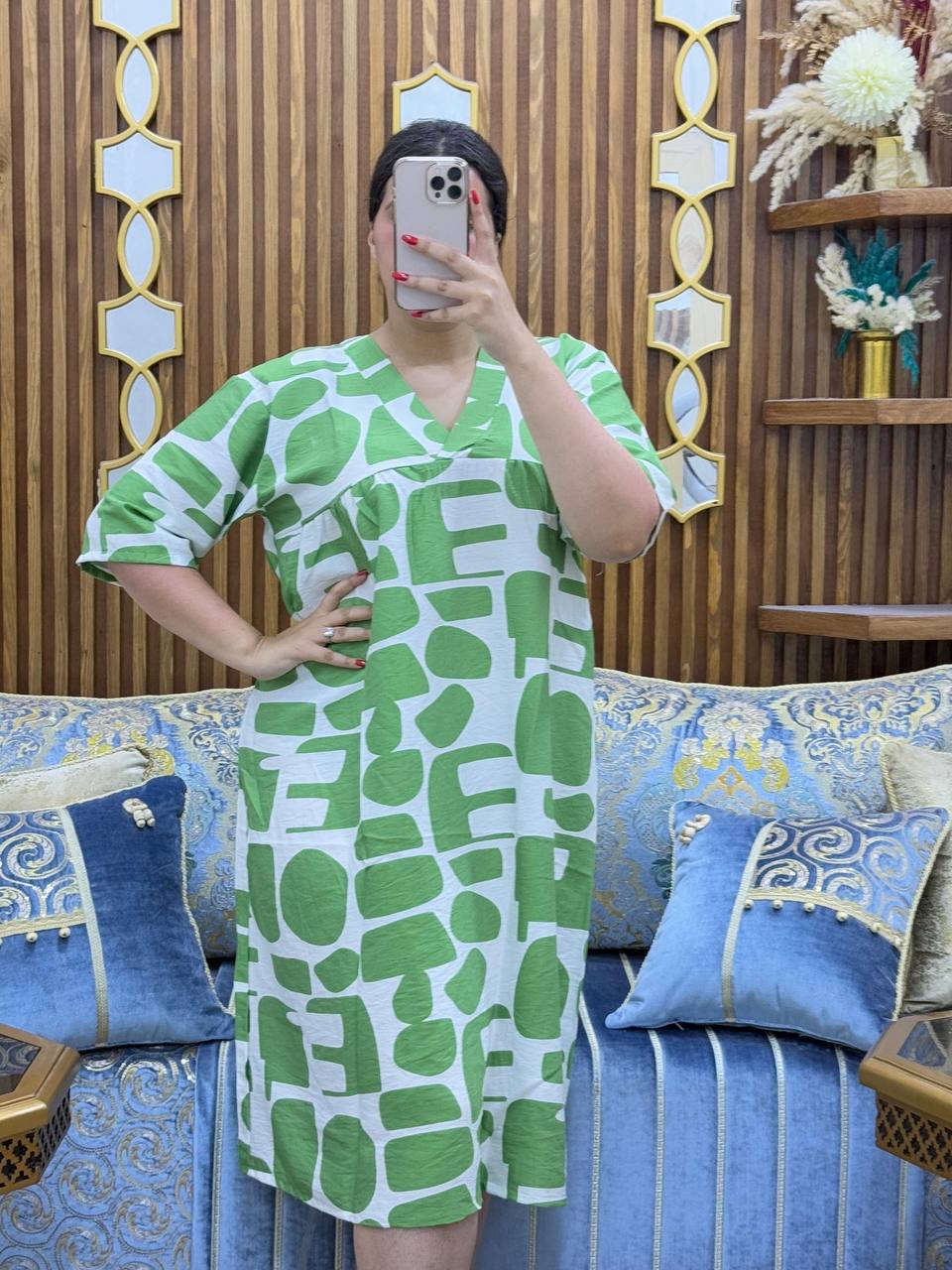 Robe Midi col V à motifs