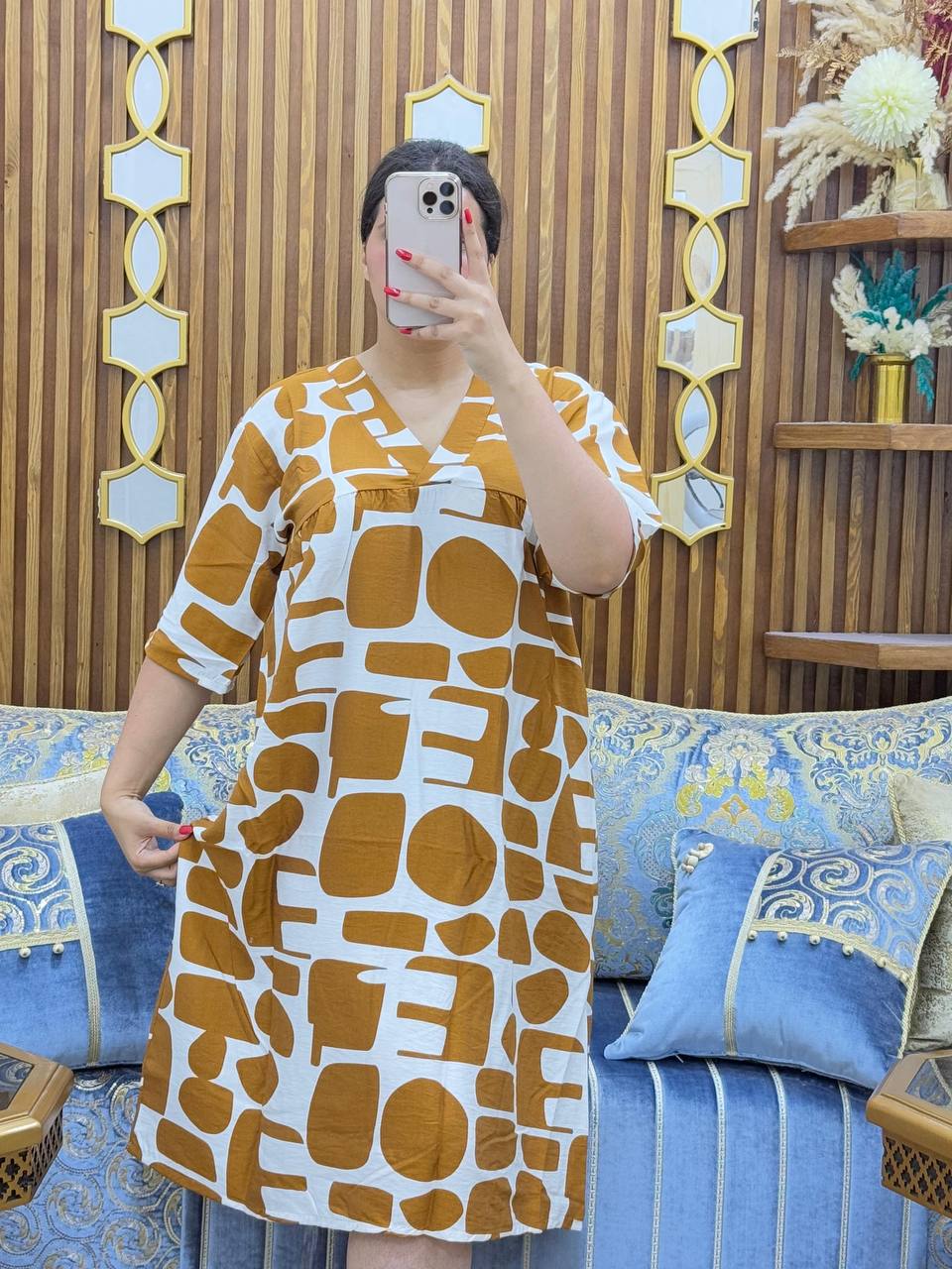 Robe Midi col V à motifs