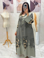 Robe chemise en fil de lin plissé imprimé