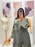 Robe chemise en fil de lin plissé imprimé