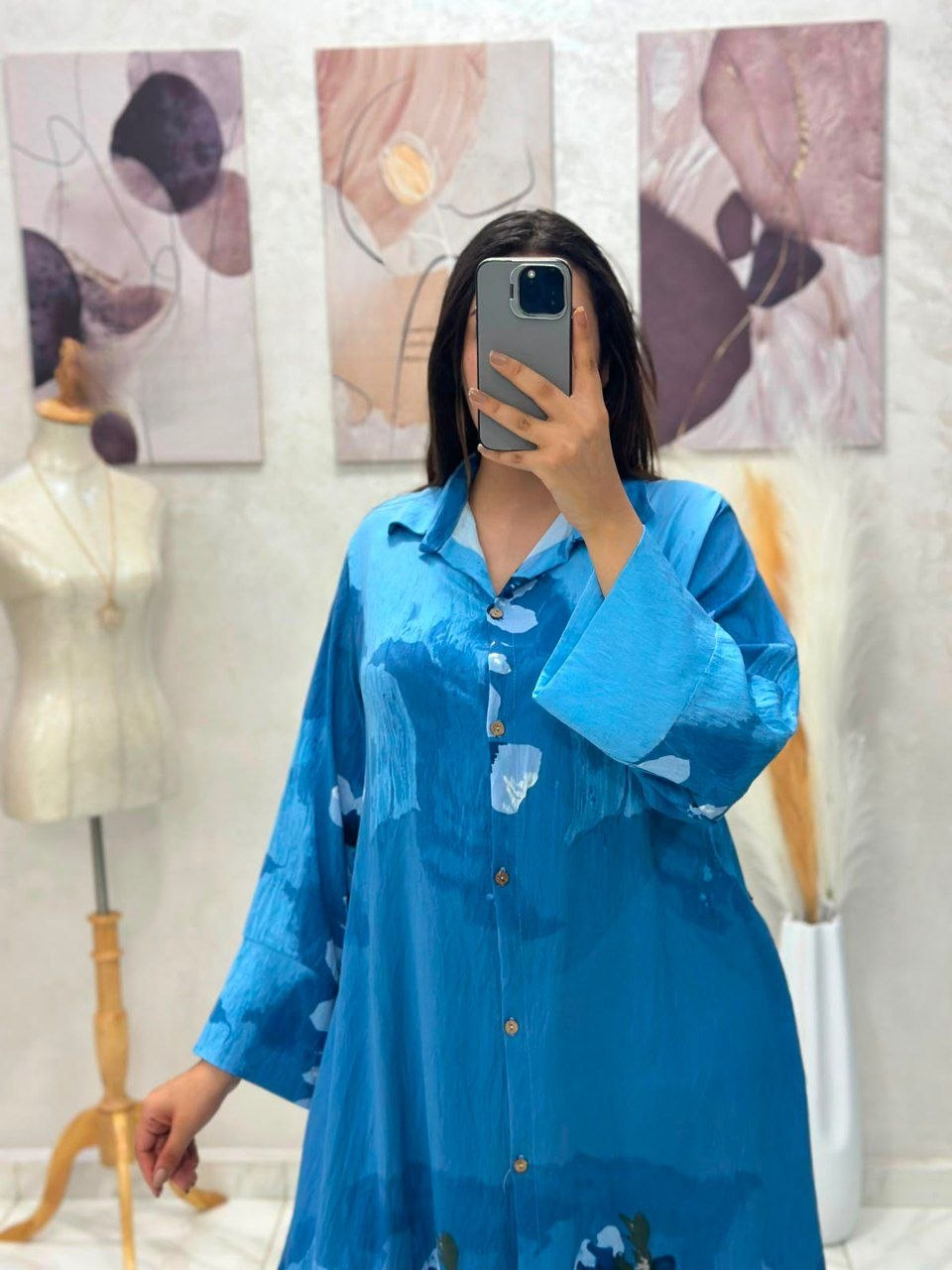 Robe chemise en fil de lin plissé imprimé