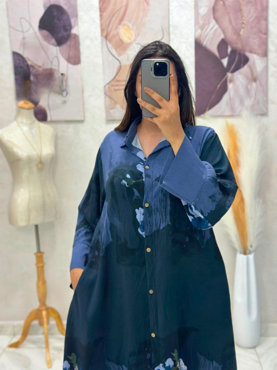 Robe chemise en fil de lin plissé imprimé