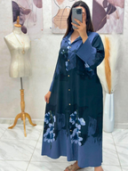 Robe chemise en fil de lin plissé imprimé