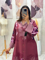Robe chemise en fil de lin plissé imprimé