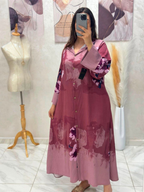 Robe chemise en fil de lin plissé imprimé