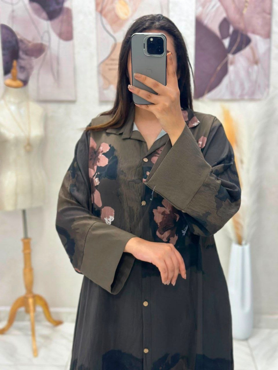 Robe chemise en fil de lin plissé imprimé