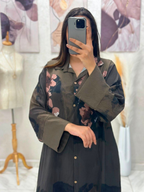 Robe chemise en fil de lin plissé imprimé