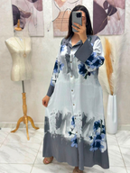 Robe chemise en fil de lin plissé imprimé