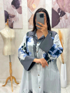 Robe chemise en fil de lin plissé imprimé