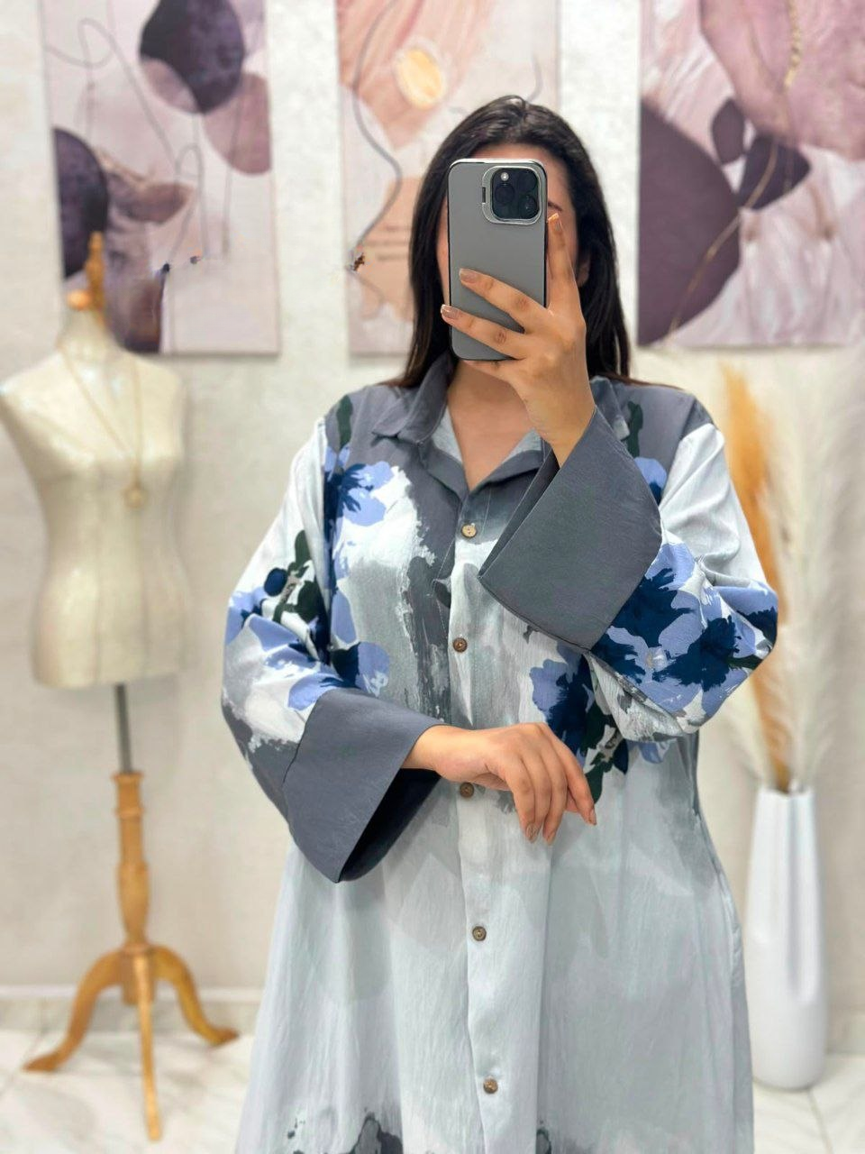 Robe chemise en fil de lin plissé imprimé