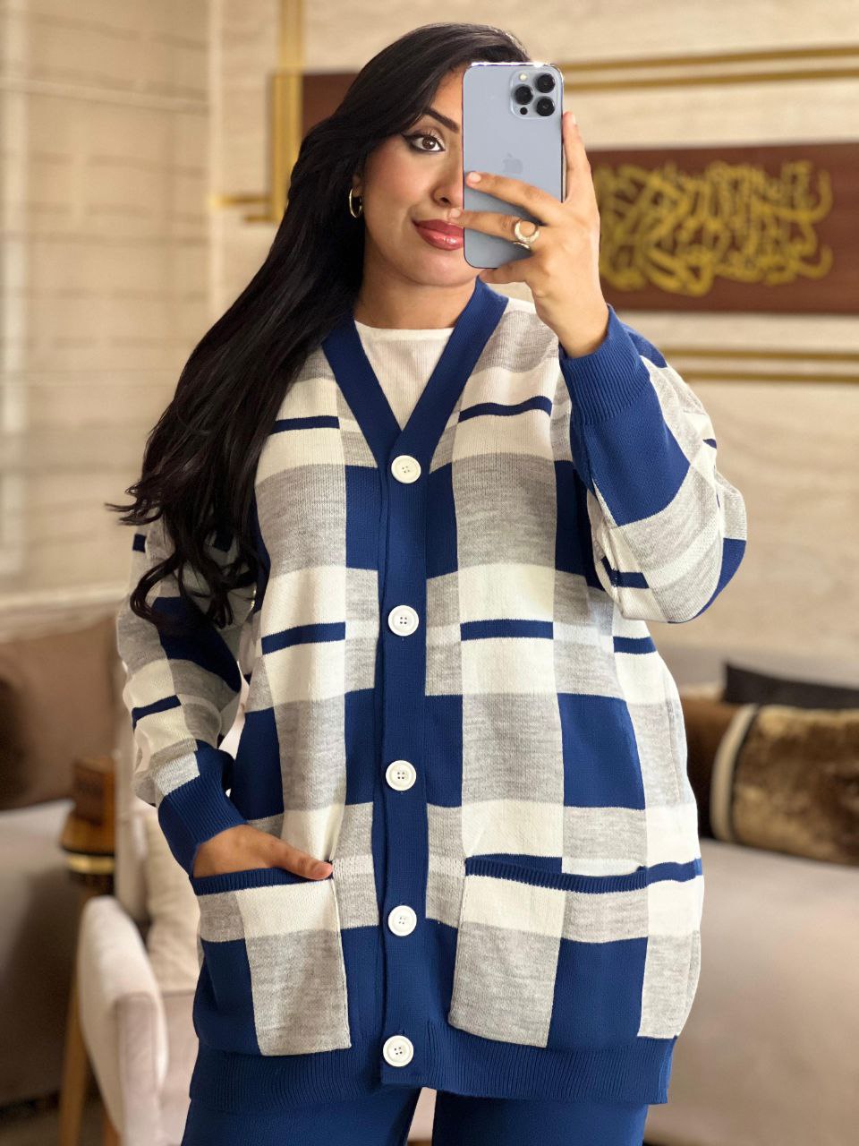 Ensemble Pantalon et cardigan en laine maillée