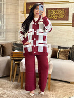 Ensemble Pantalon et cardigan en laine maillée