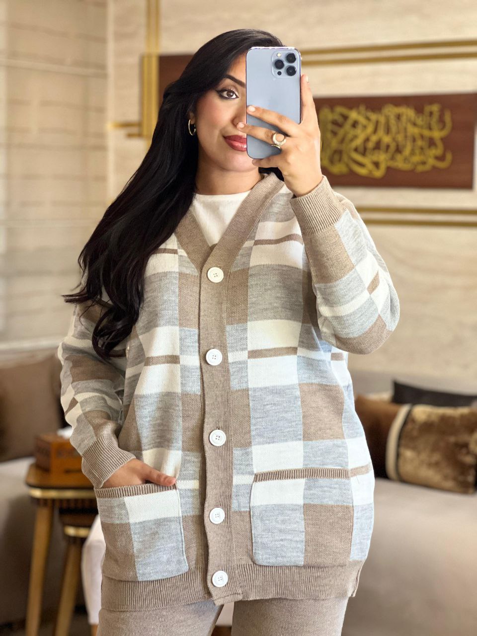 Ensemble Pantalon et cardigan en laine maillée