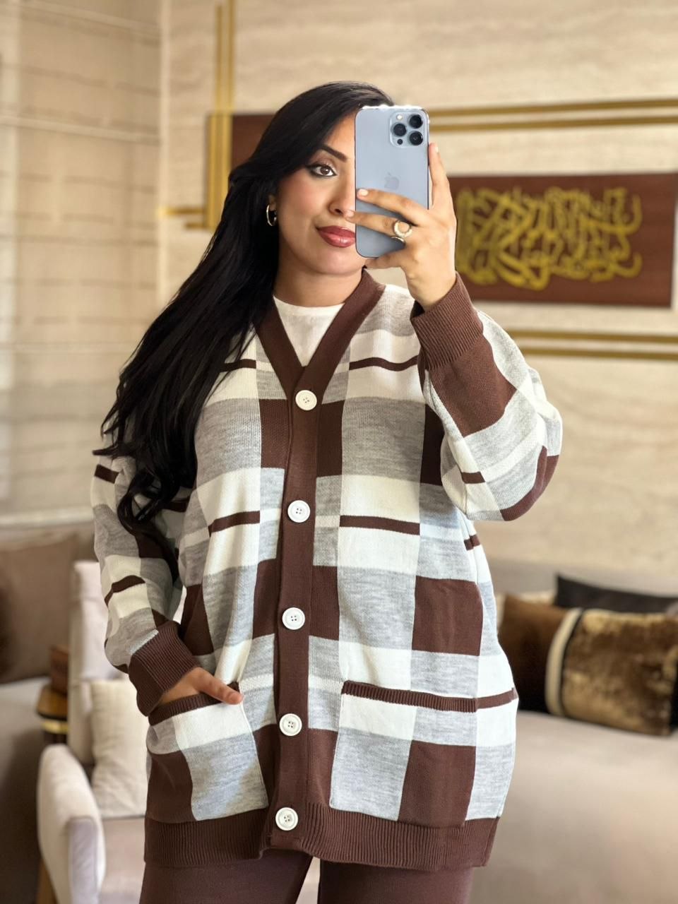 Ensemble Pantalon et cardigan en laine maillée